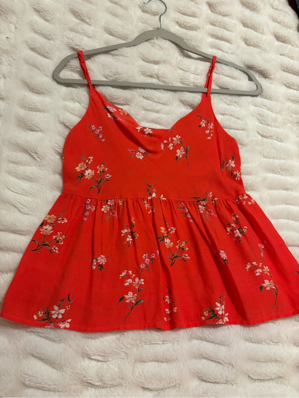 american eagle Womens Floral Red Spaghetti Strap Peplum Tank Top